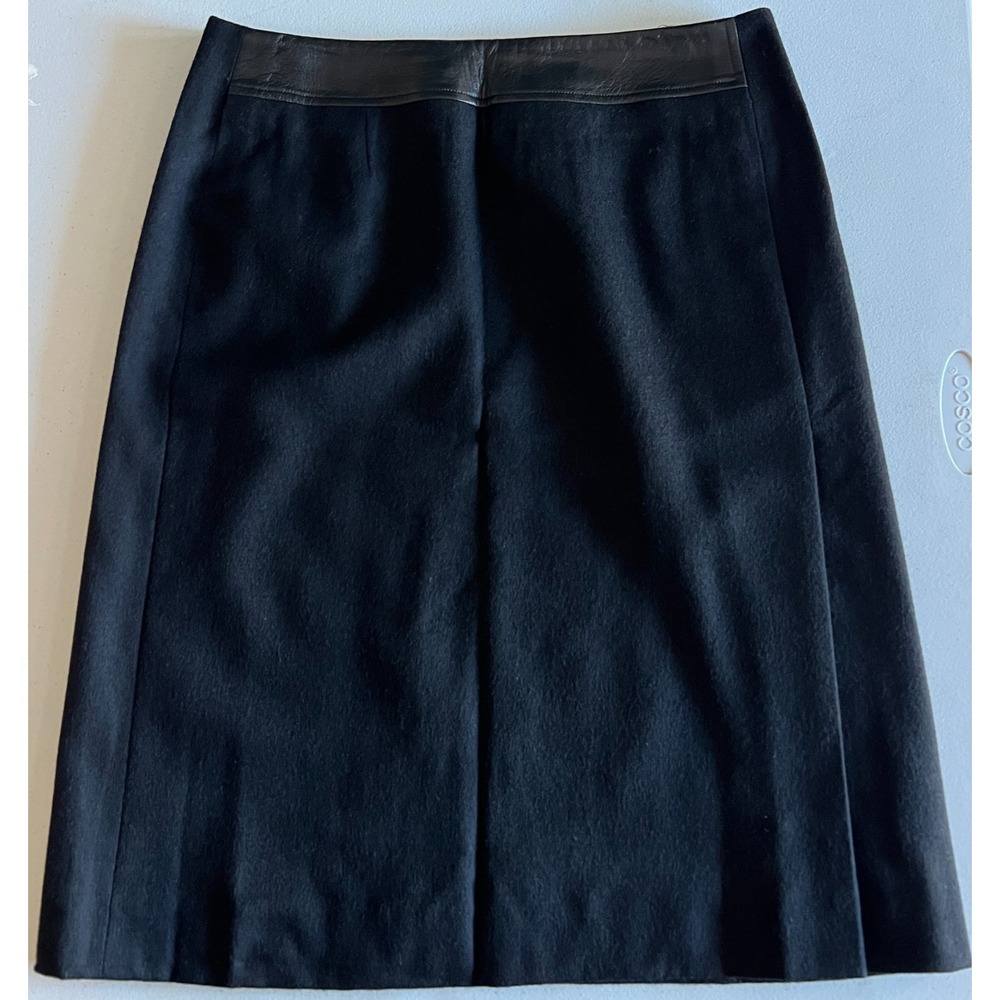 Akris Punto Womens Skirt Black Wool with‎ Leather Accent Faux Wrap Size 8